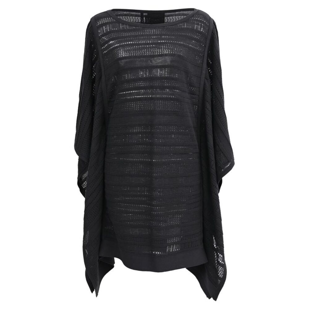 Herve Leger Amiee Knitted Poncho Mini Dress in Black Cotton